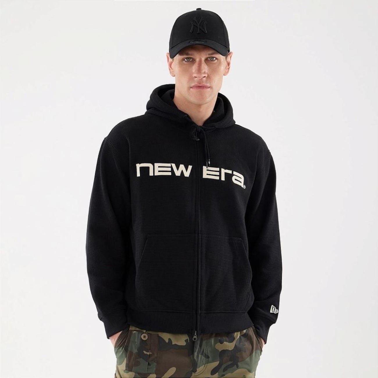 Blusão de Moletom New Era Canguru Aberto Waffle Hood - Masculina