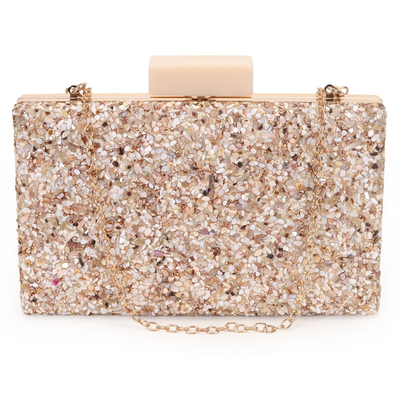 Clutch Retangular Armação De Metal Com Cascalho De Pedras