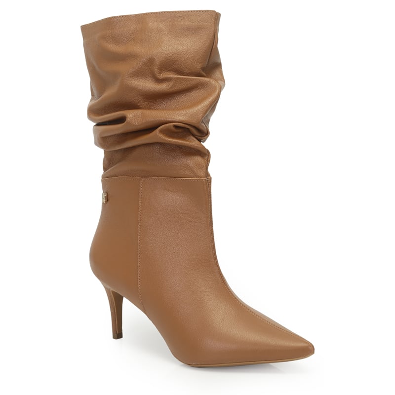 Bota Cano Medio Couro Slouch 7,5cm
