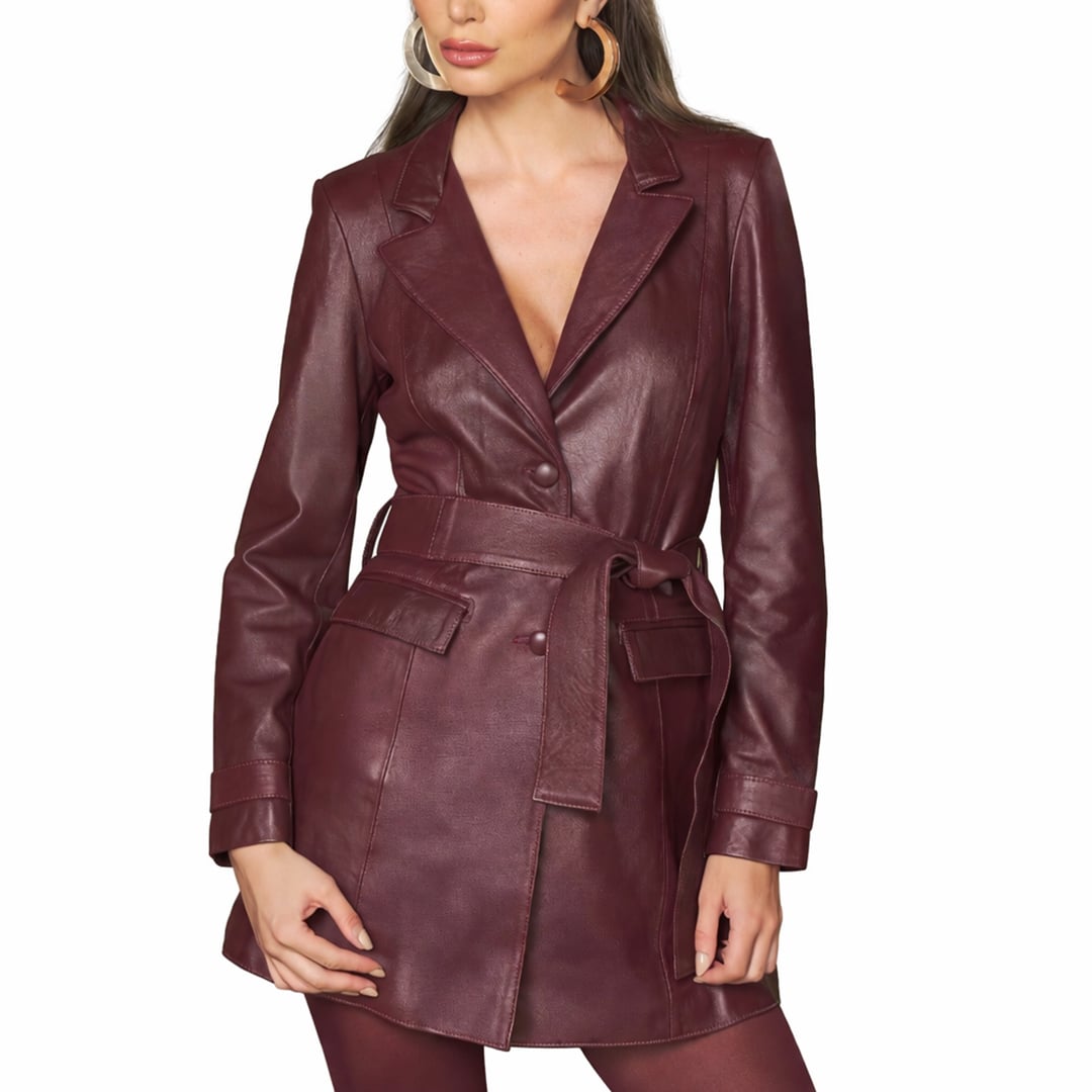 Blazer Alongado Couro Faixa Amarração