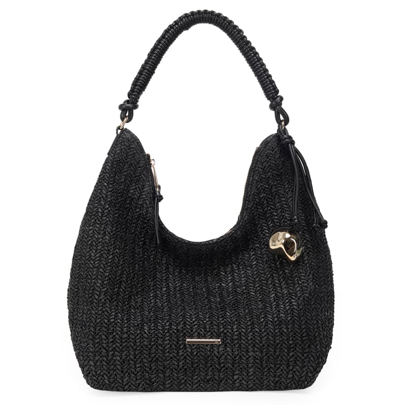 Bolsa Hobo Grande Palha Com Chaveiro Enfeite Organico