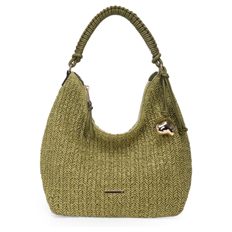 Bolsa Hobo Grande Palha Com Chaveiro Enfeite Organico
