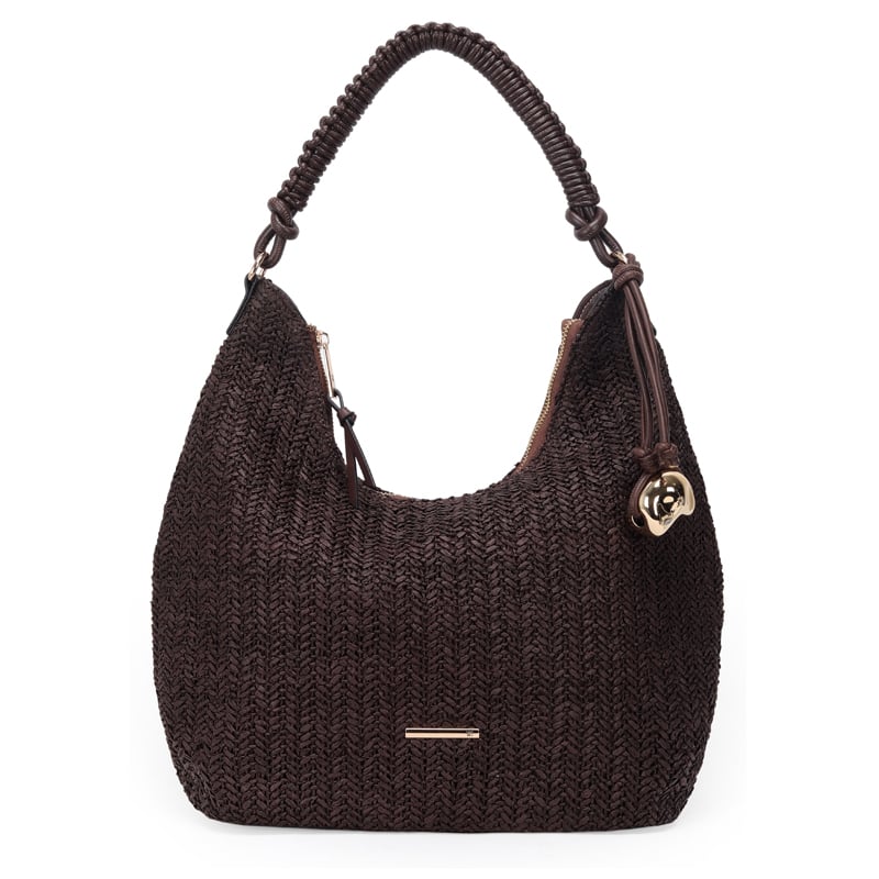 Bolsa Hobo Grande Palha Com Chaveiro Enfeite Organico