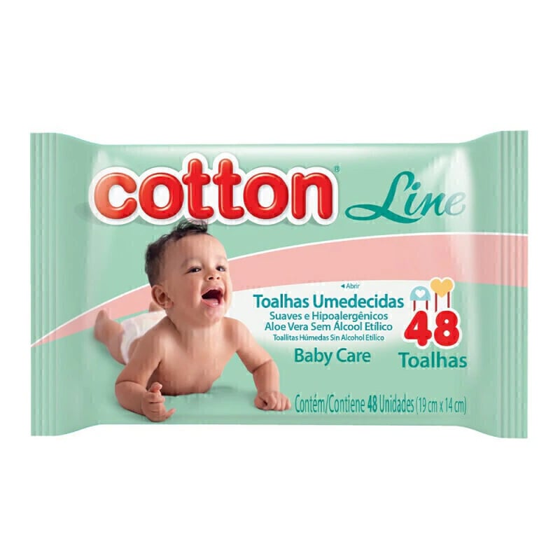 Toalhas Umedecidas Cotton Line Baby Care 48 Unidades
