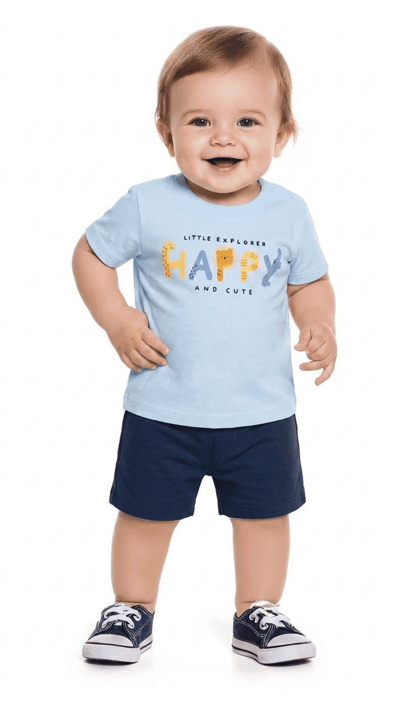 Conjunto camiseta e bermuda Happy Bichinhos