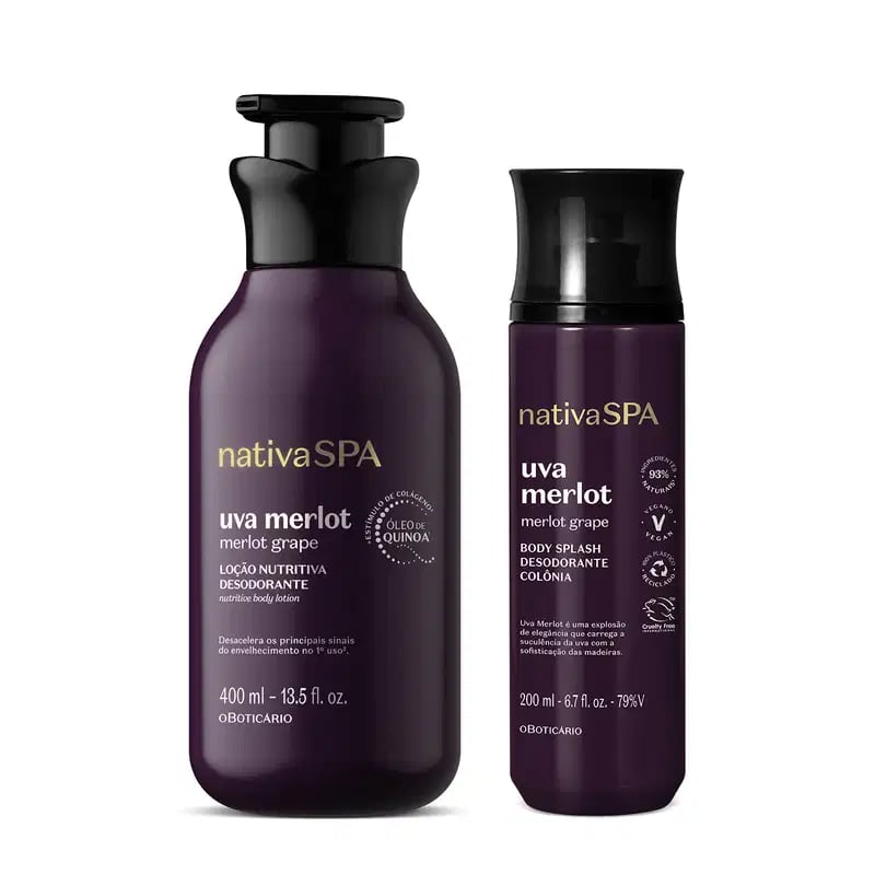 Combo Nativa SPA Uva Merlot: Loção Corporal 400ml + Body Splash 200ml