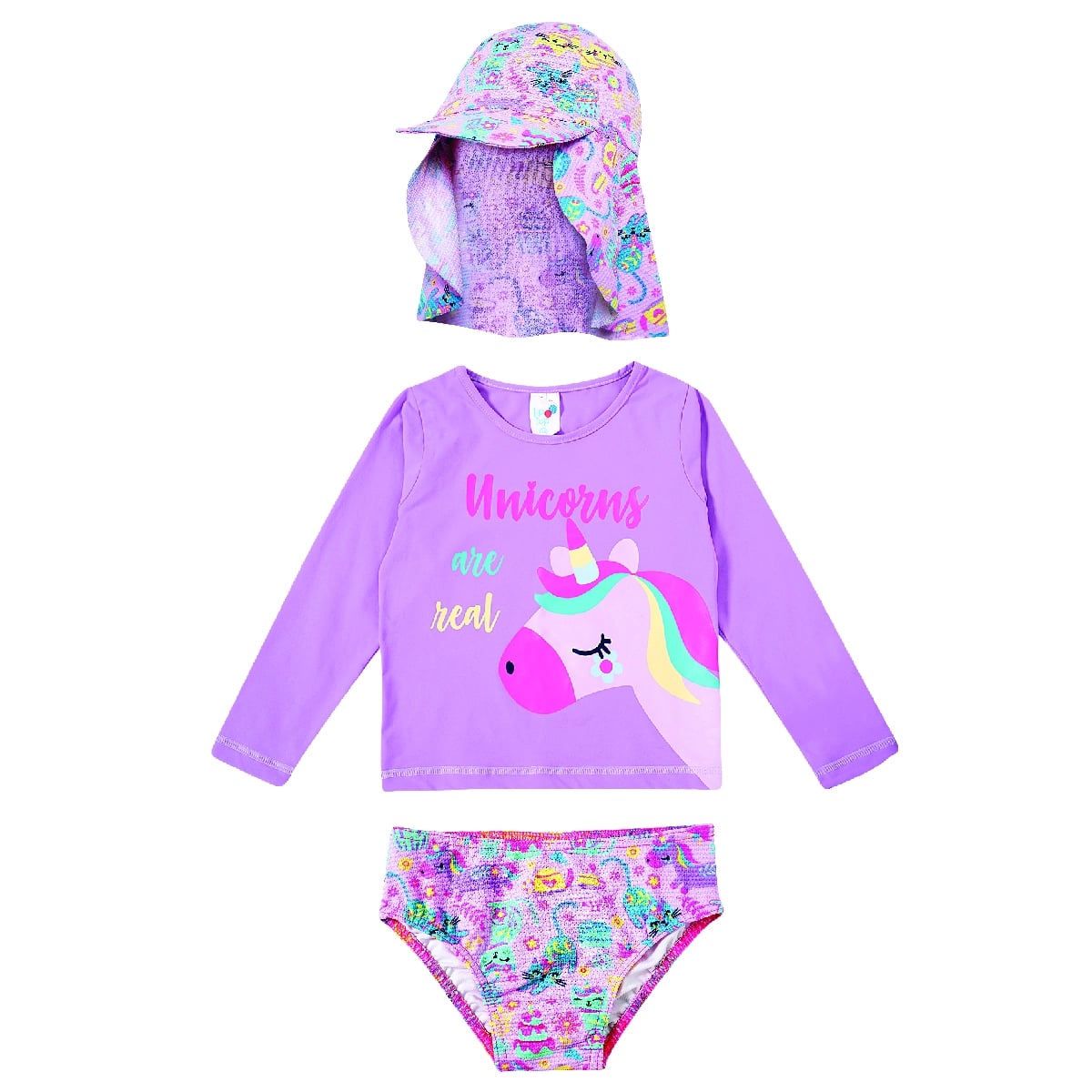 Kit 3 Peças Praia Kids Unicat Lycra Trabalhada Proteção Uv 50+ Tip Top