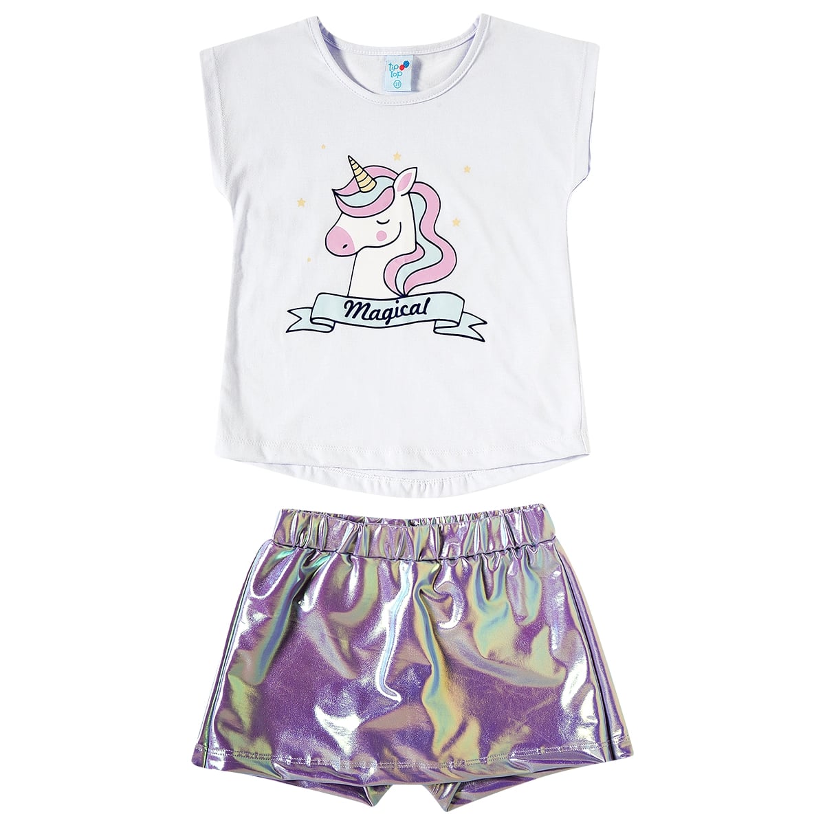Conjunto Curto Toddler Unicórnio Meia Malha Tip Top