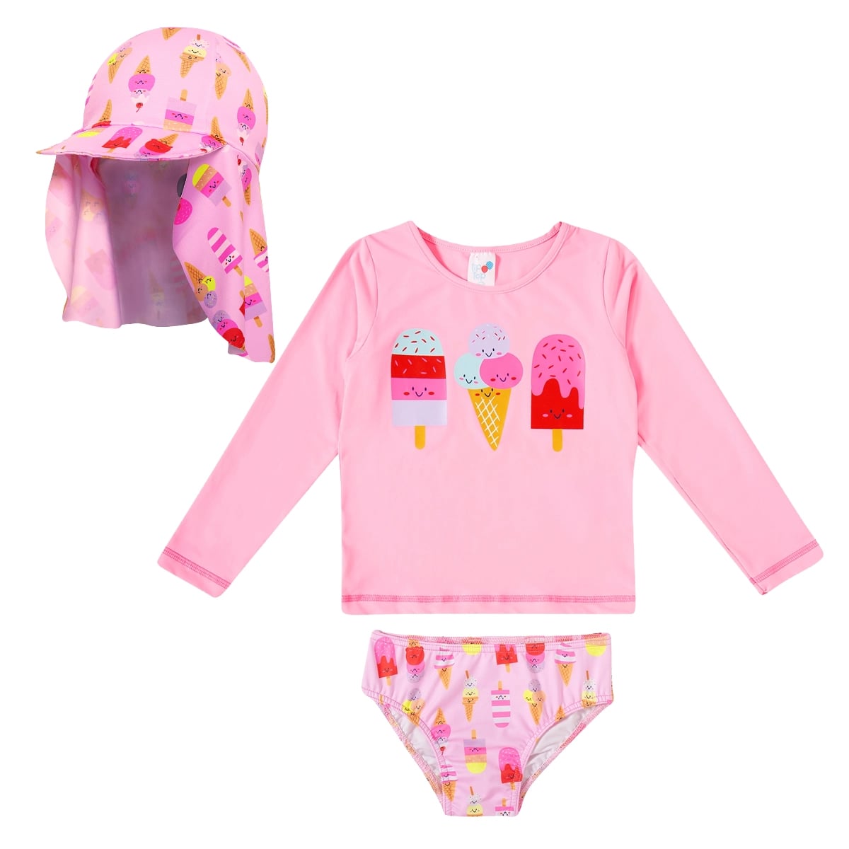 Kit Praia 3 Peças Kids Sorvetinho Divertido Lycra Proteção Uv 50+ Tip Top
