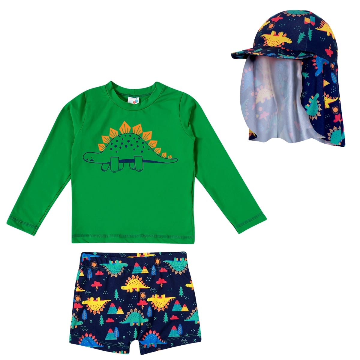 Kit Praia 3 Peças Kids Dino Lycra Proteção Uv 50+ Tip Top