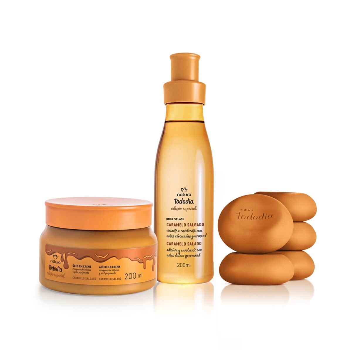 Kit Body Splash, Óleo e Sabonete Tododia Caramelo Salgado (3 produtos)