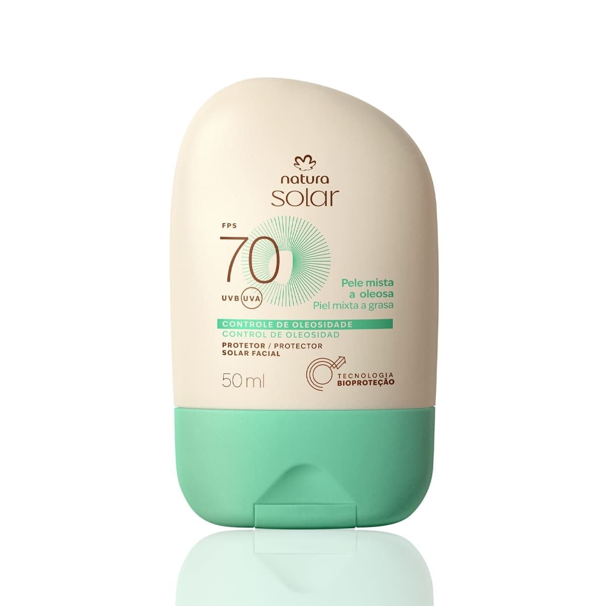 Protetor Solar Facial Pele Mista a Oleosa FPS 70 Natura Solar 50 ml