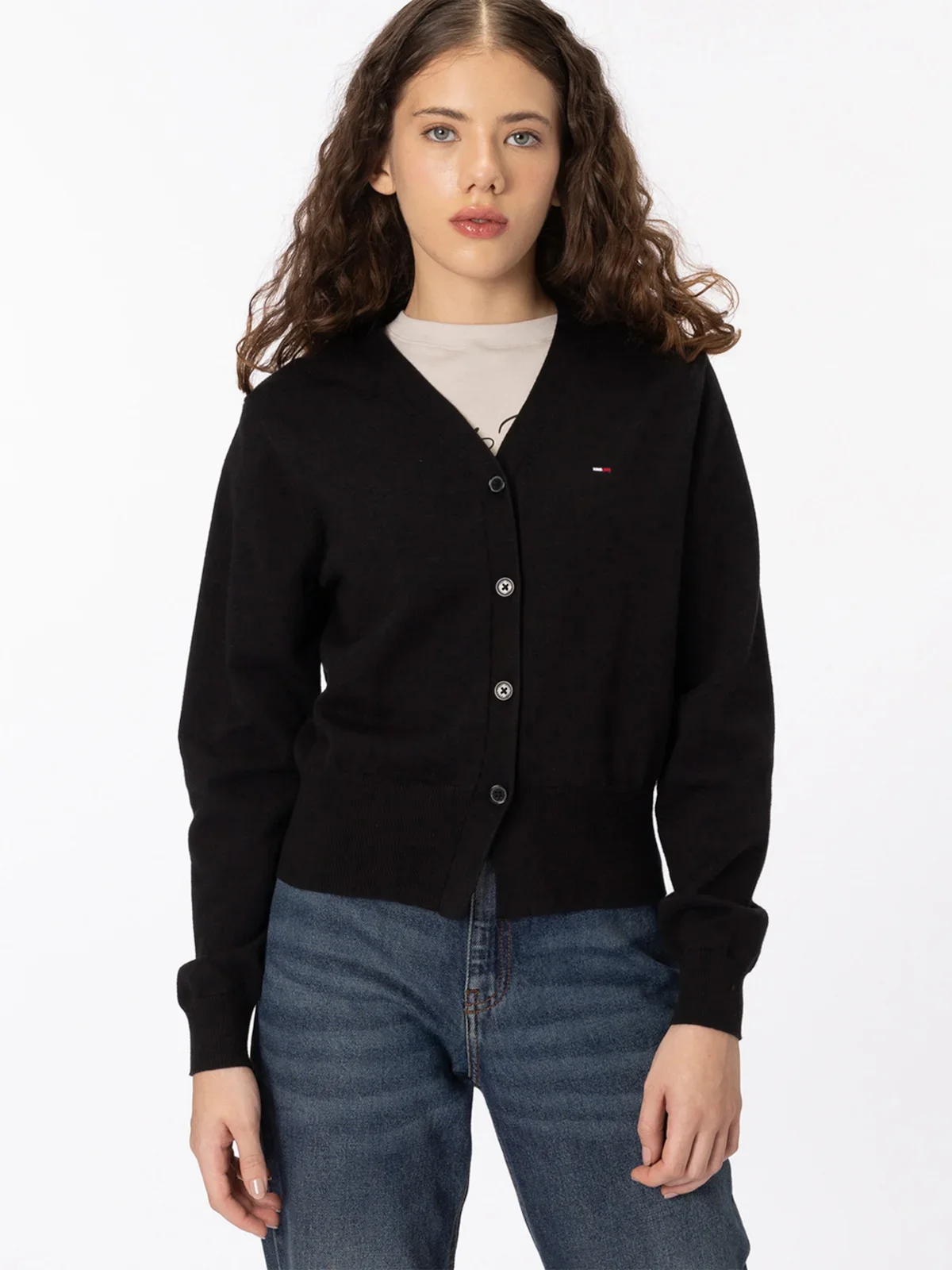 Cardigan com Fehamento de Botão e Logo Bordado — imagem 1