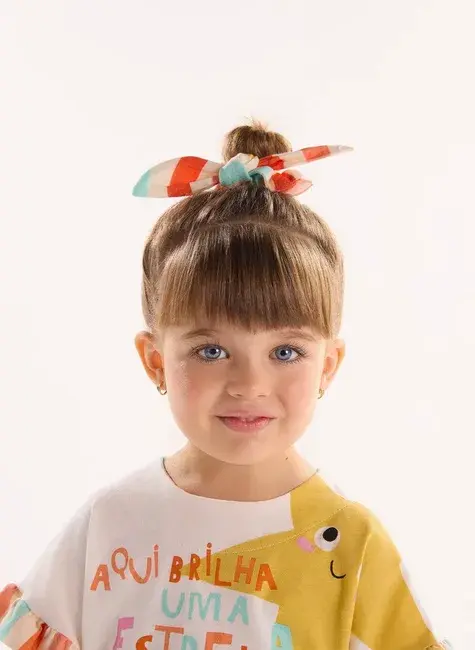 Amarrador de Cabelo Listrinhas Infantil em Viscolinho Off White | Três e Já