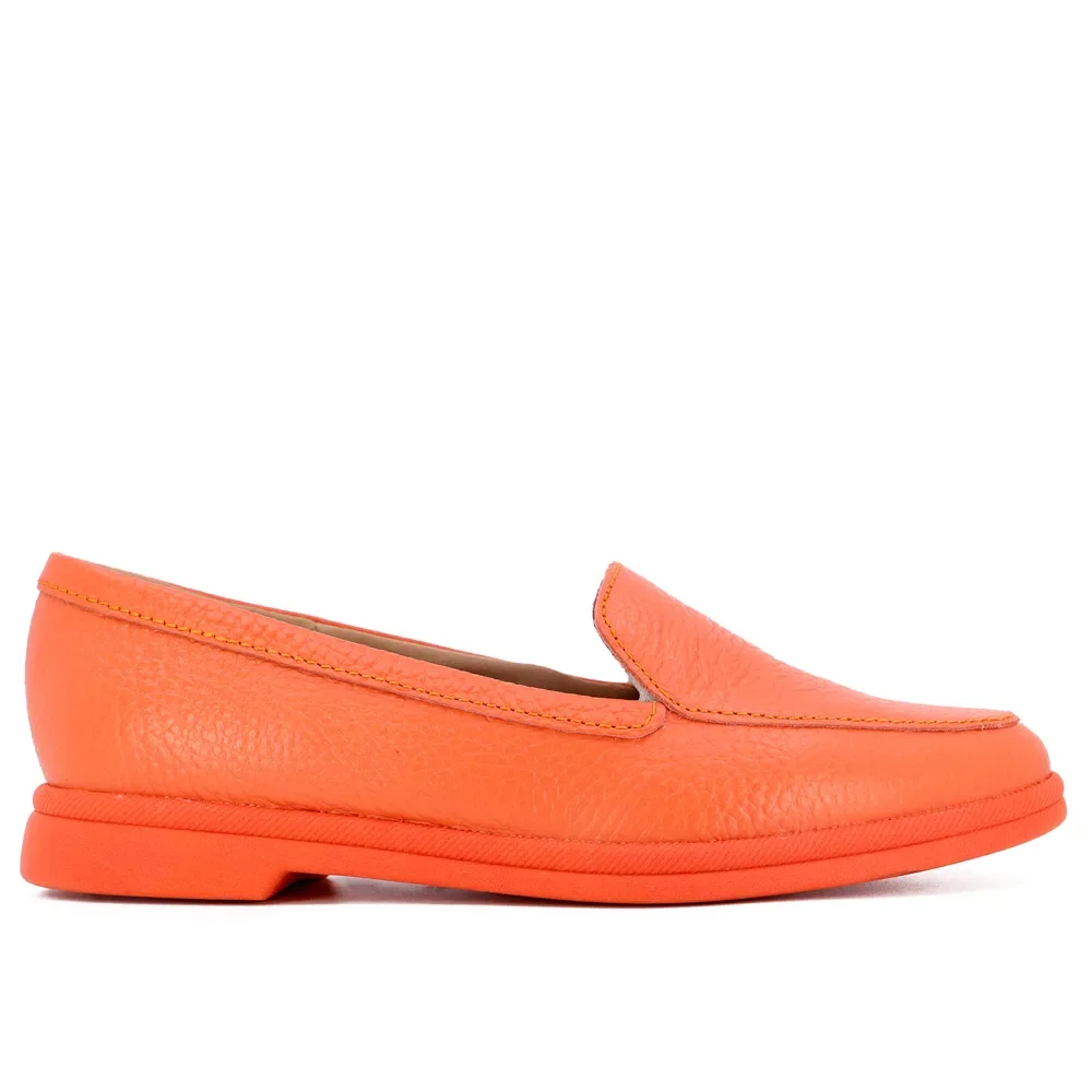 Loafer Laranja Salto Bloco Couro Básico — imagem 1