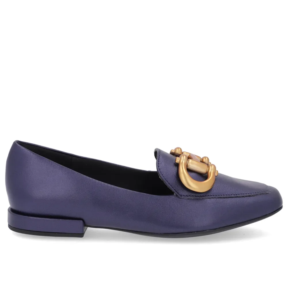 Loafer Azul Couro Básico Enfeite Escovado — imagem 1