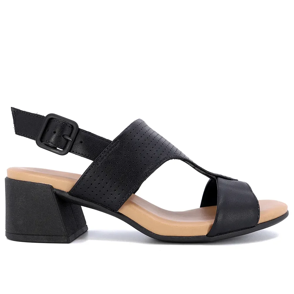 Sandália Salto Bloco Couro Preto Laser — imagem 1