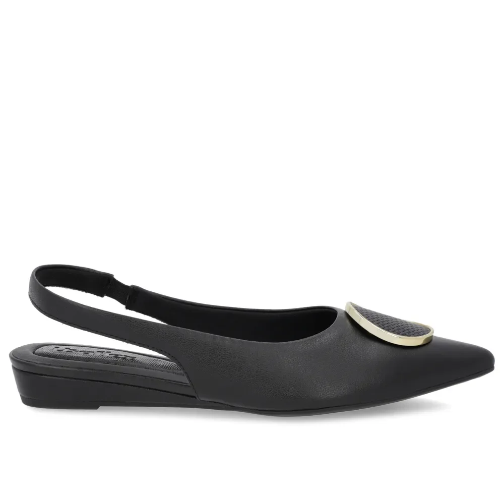 Slingback Preto Salto Anabela Couro Enfeite — imagem 1
