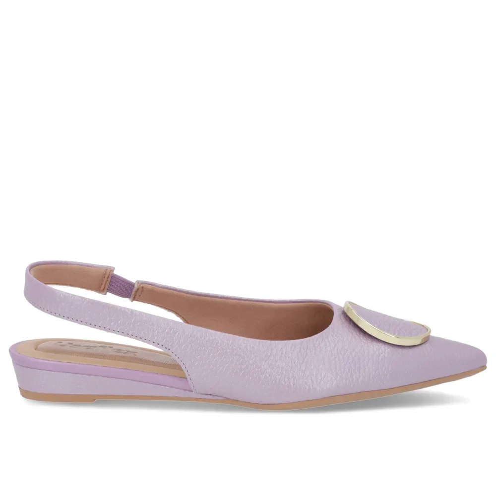 Slingback Lilás Perolado Salto Anabela Couro Enfeite — imagem 1