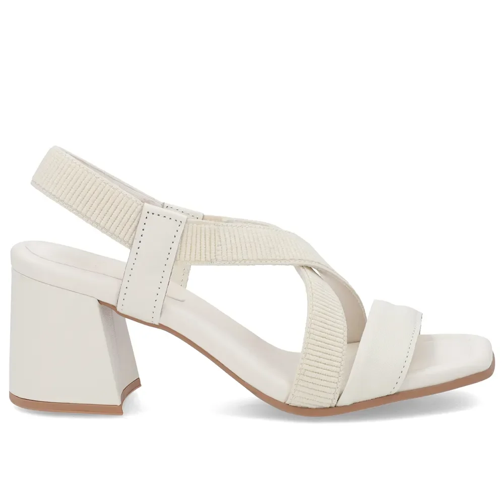 Sandália Salto Bloco Elástico Off-White — imagem 1