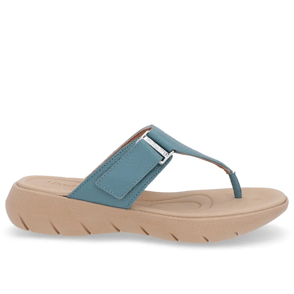 Chinelo Baixo Couro Azul Petróleo Ajuste Fecho-Flex — imagem 1