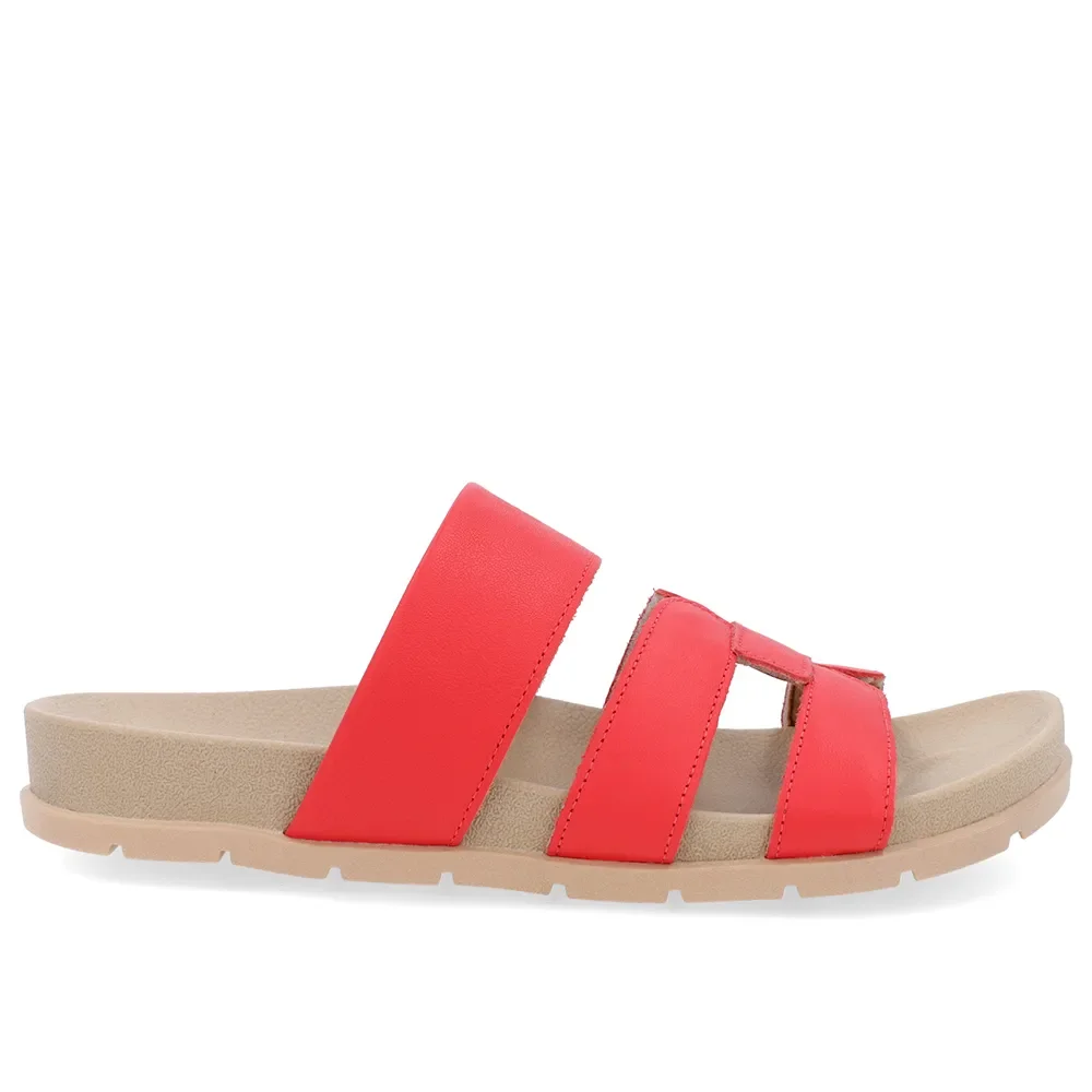 Slide Baixo Couro Vermelho Tiras — imagem 1