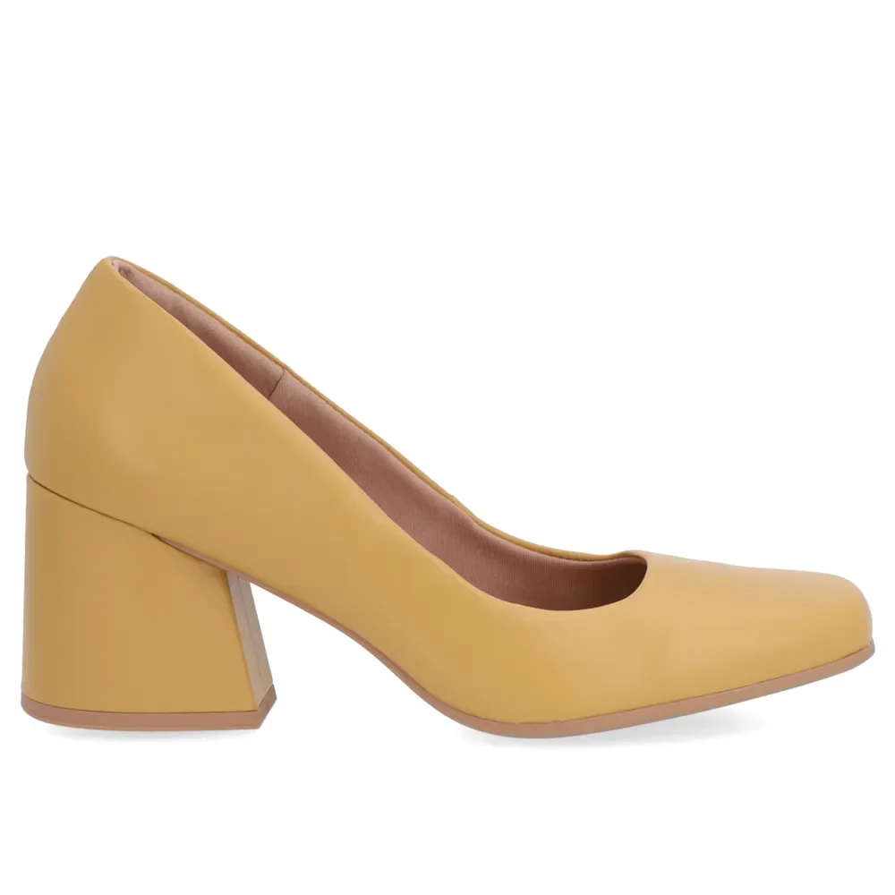 Scarpin Couro Amarelo Salto Bloco — imagem 1