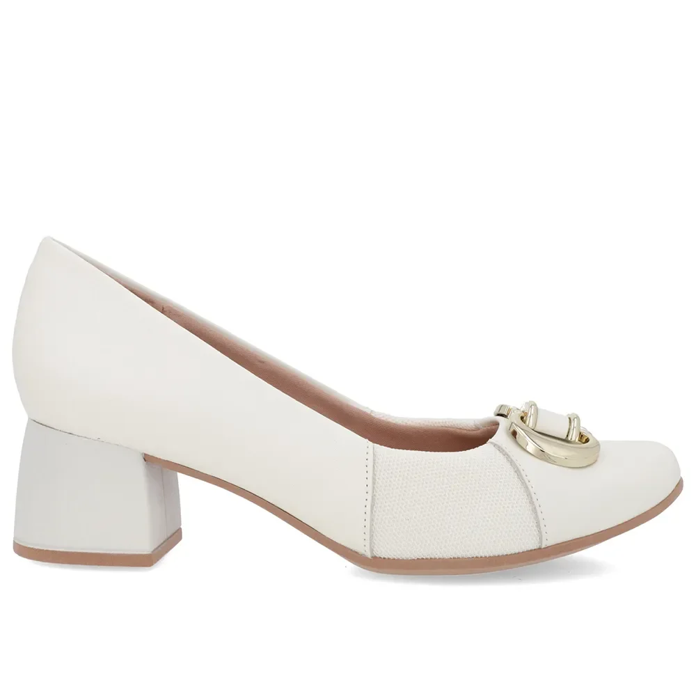 Scarpin Couro Off-White Salto Bloco Médio — imagem 1