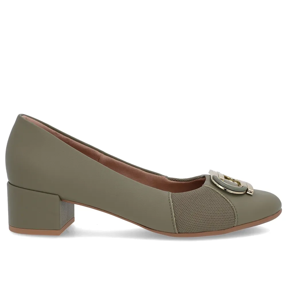 Scarpin Verde Couro Lateral Tecido — imagem 1