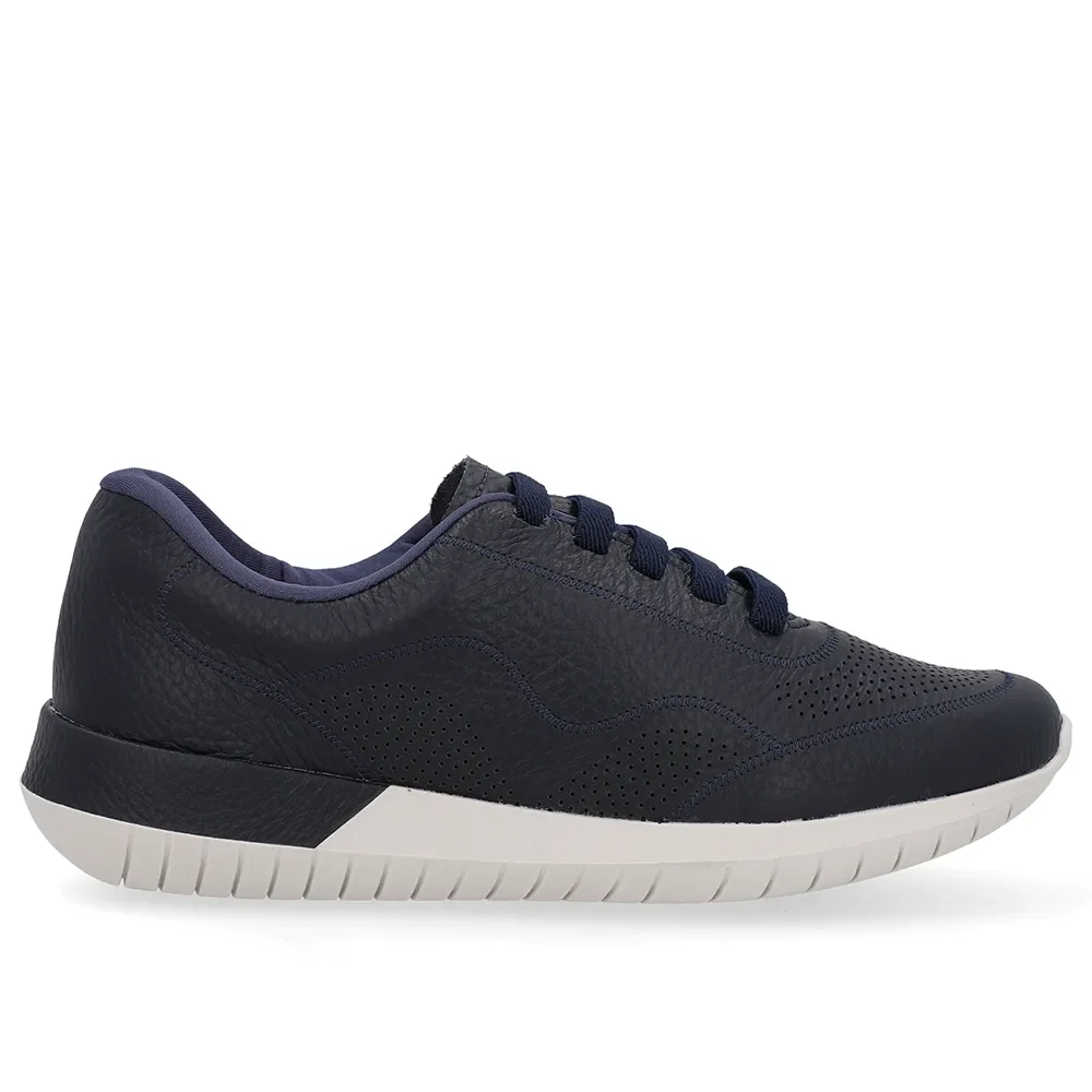 Tênis Casual Azul Couro Cadarço Elástico — imagem 1