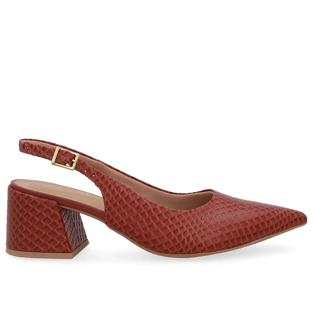 Slingback Marrom Bico Fino Couro Detalhe Fivela — imagem 1