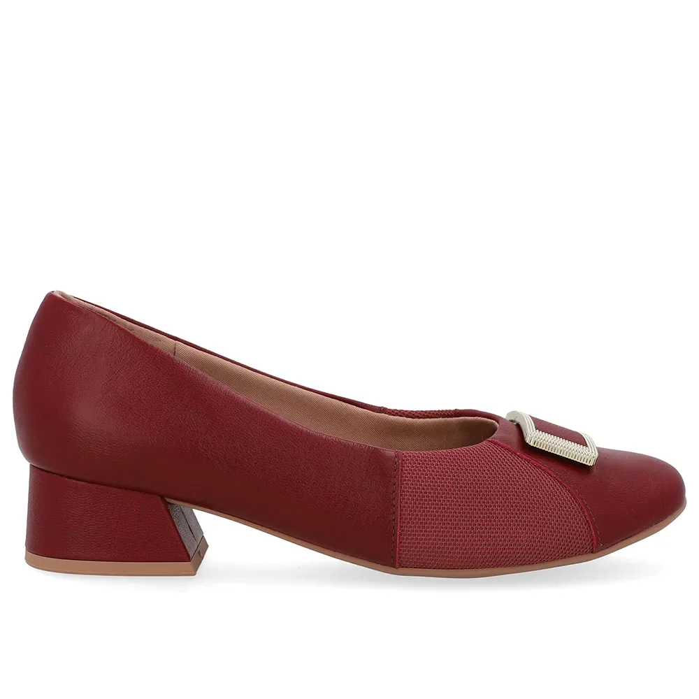 Scarpin Vermelho Salto Bloco Couro Lateral Tecido — imagem 1