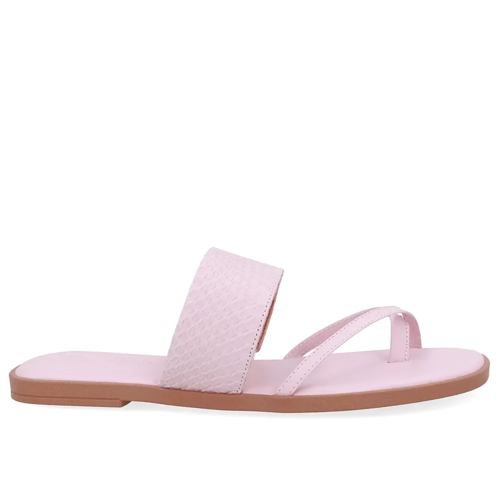 Rasteira Bico Quadrado Couro Rosa — imagem 1