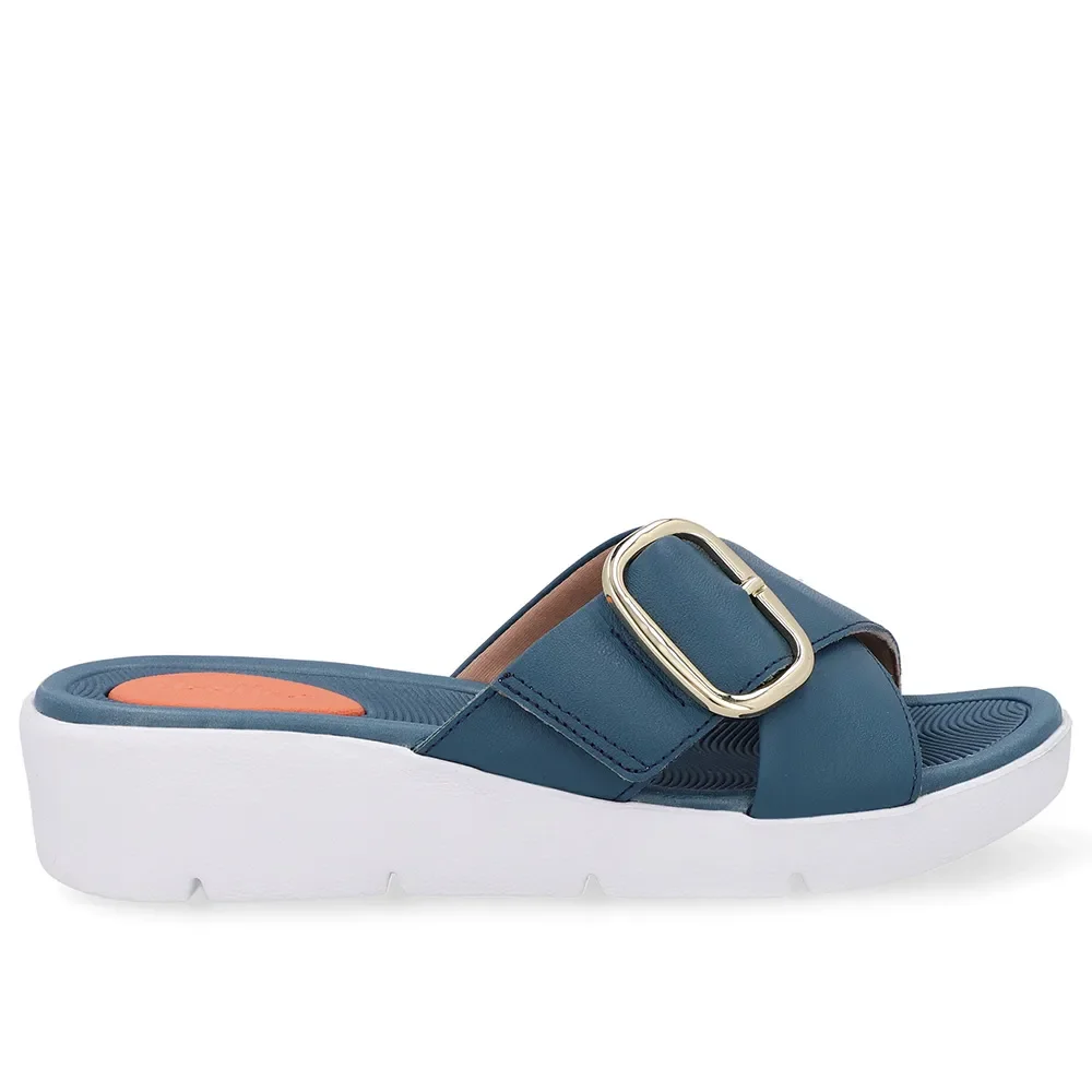 Tamanco Salto Plataforma Couro Azul Fivela — imagem 1