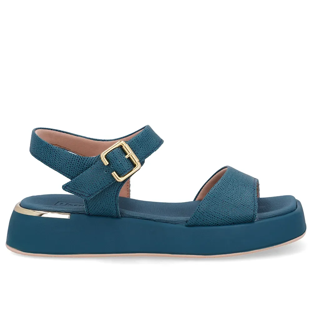 Sandália Couro Azul Detalhe Dourado — imagem 1