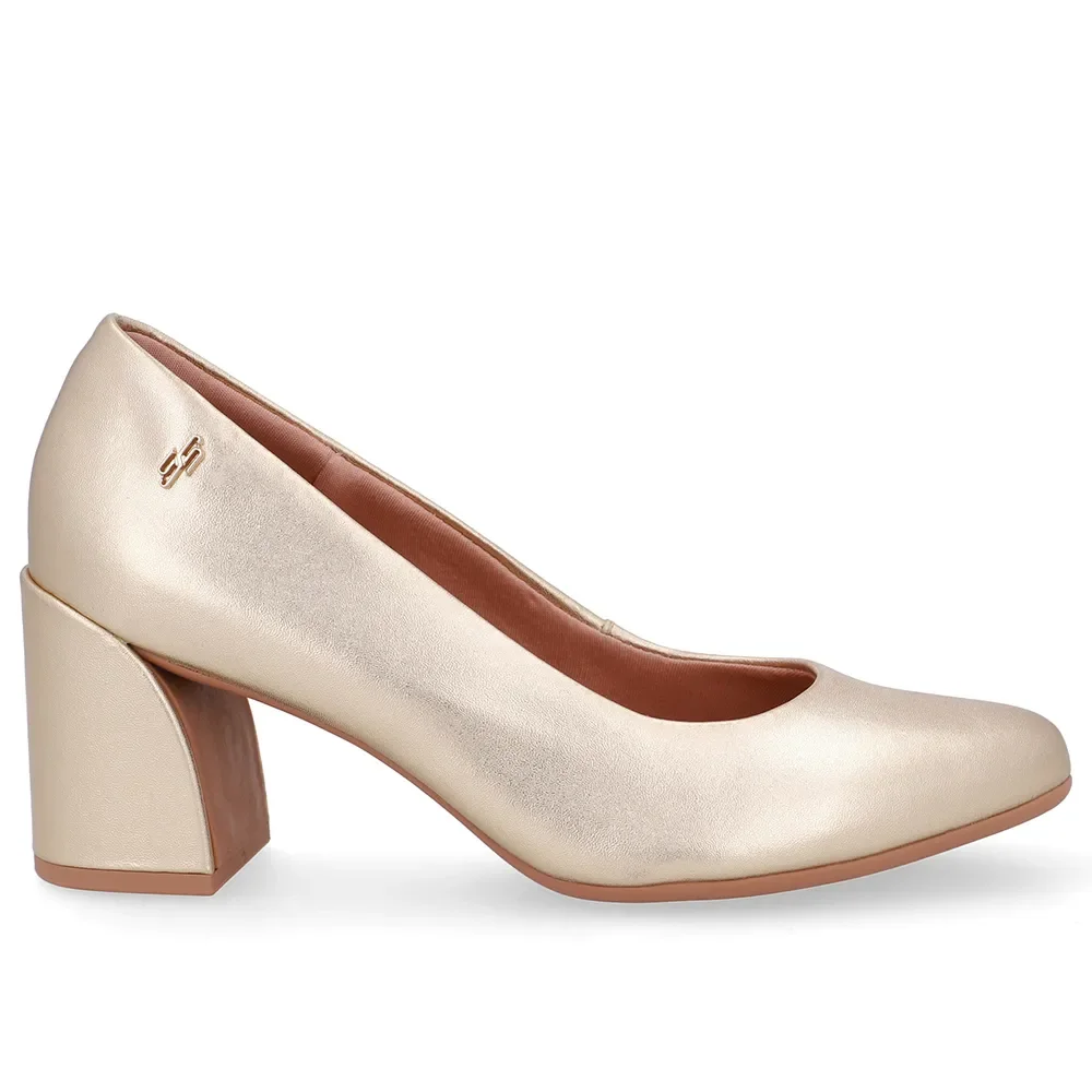 Scarpin Dourado Couro Salto Geométrico — imagem 1