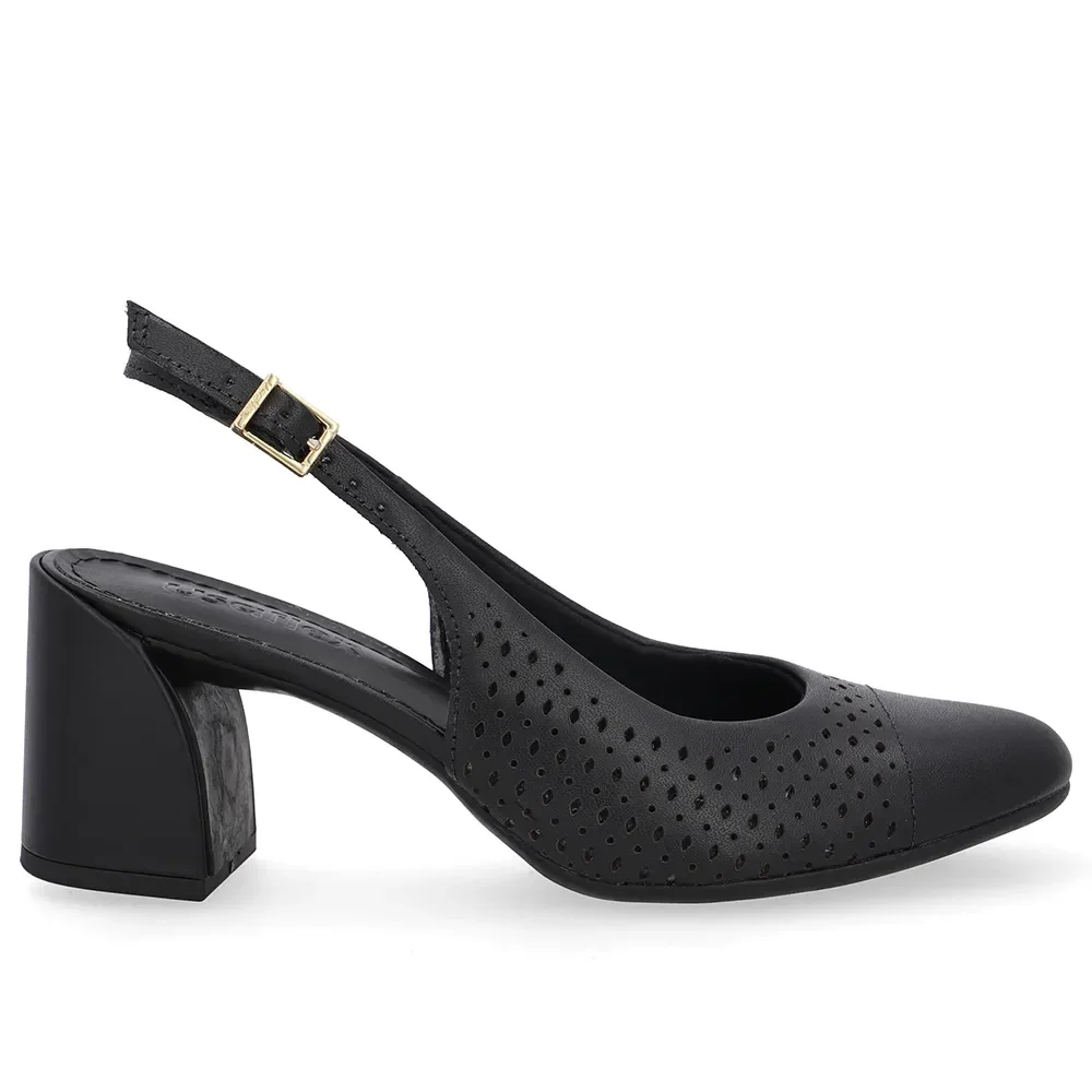 Slingback Preto Bico Redondo Couro Laser — imagem 1