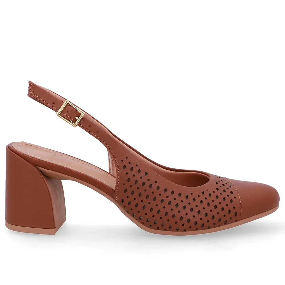 Slingback Marrom Bico Redondo Couro Laser — imagem 1
