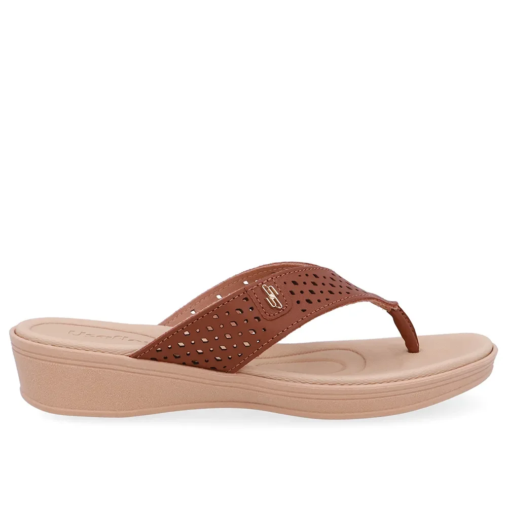 Chinelo Salto Anabela Couro Marrom Canela — imagem 1