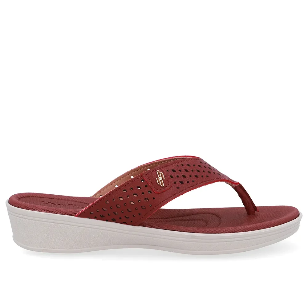 Chinelo Salto Anabela Couro Vermelho — imagem 1