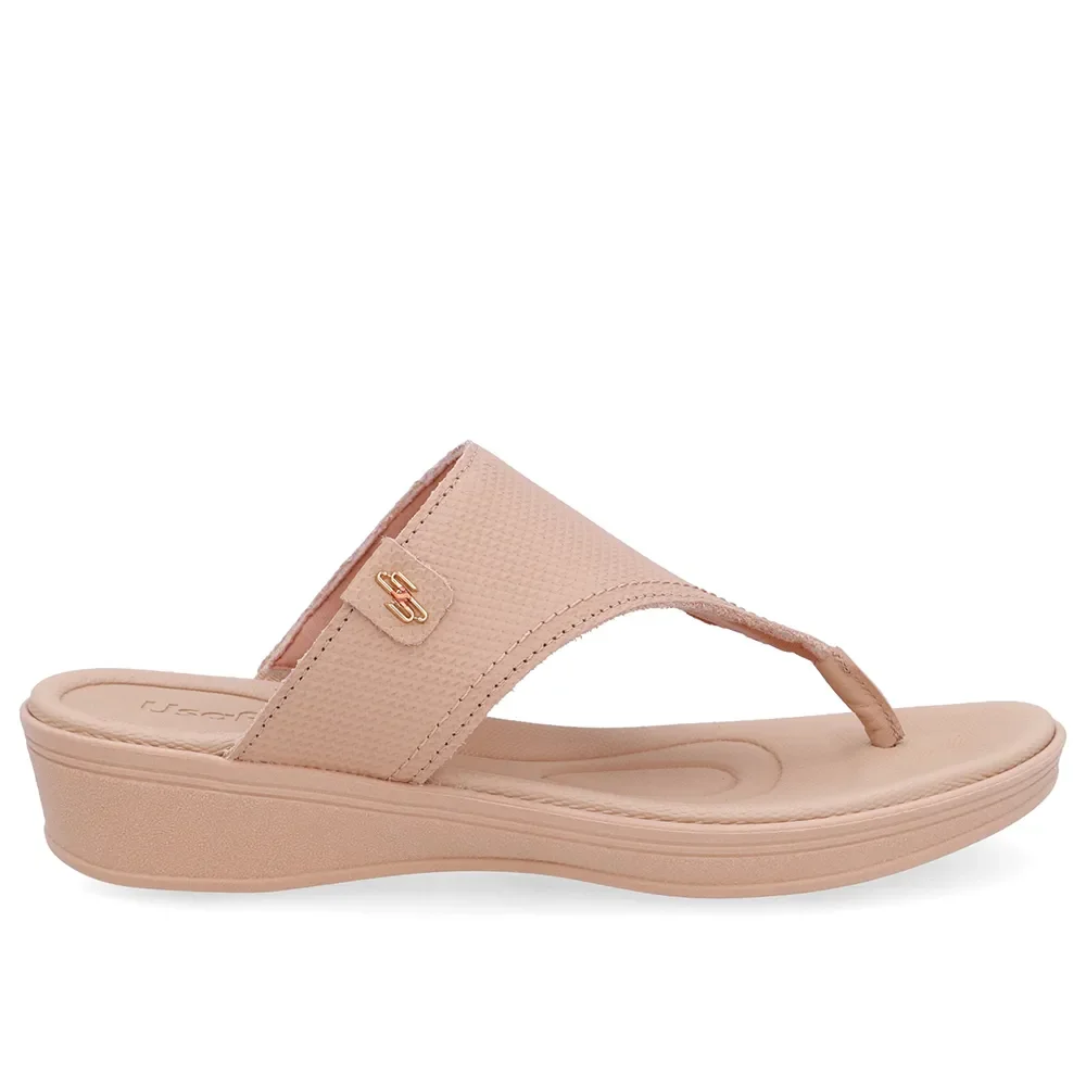 Chinelo Salto Baixo Couro Bege — imagem 1