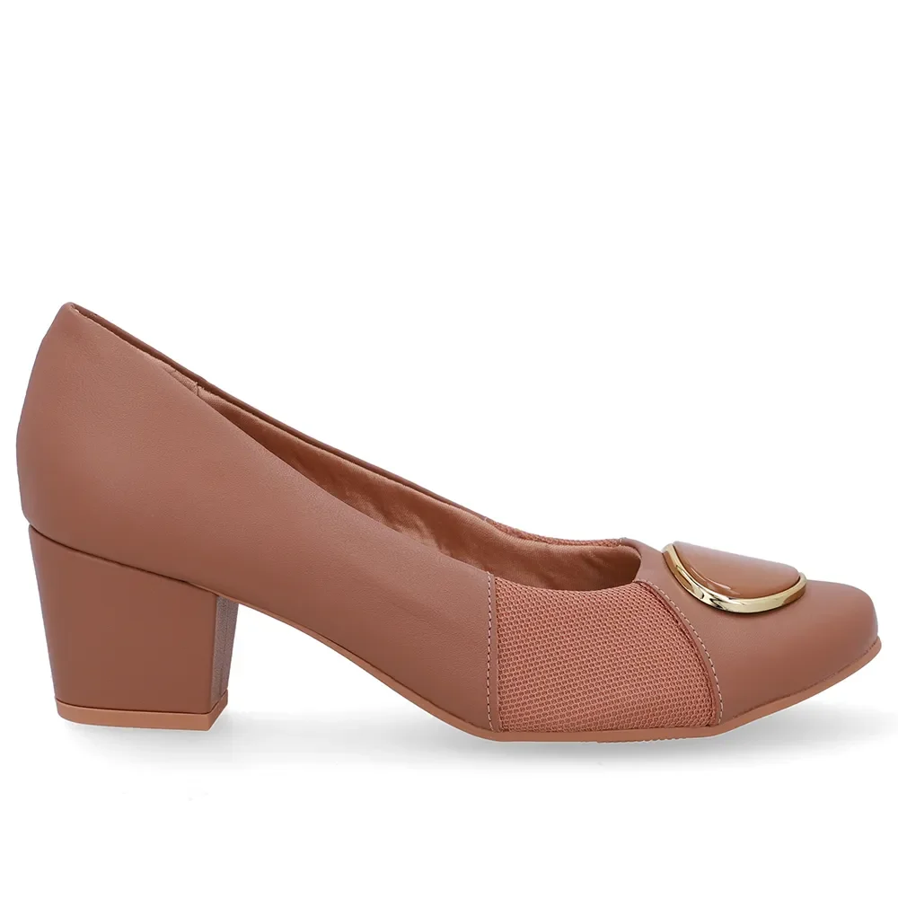 Scarpin Couro Marrom Lateral Tecido — imagem 1