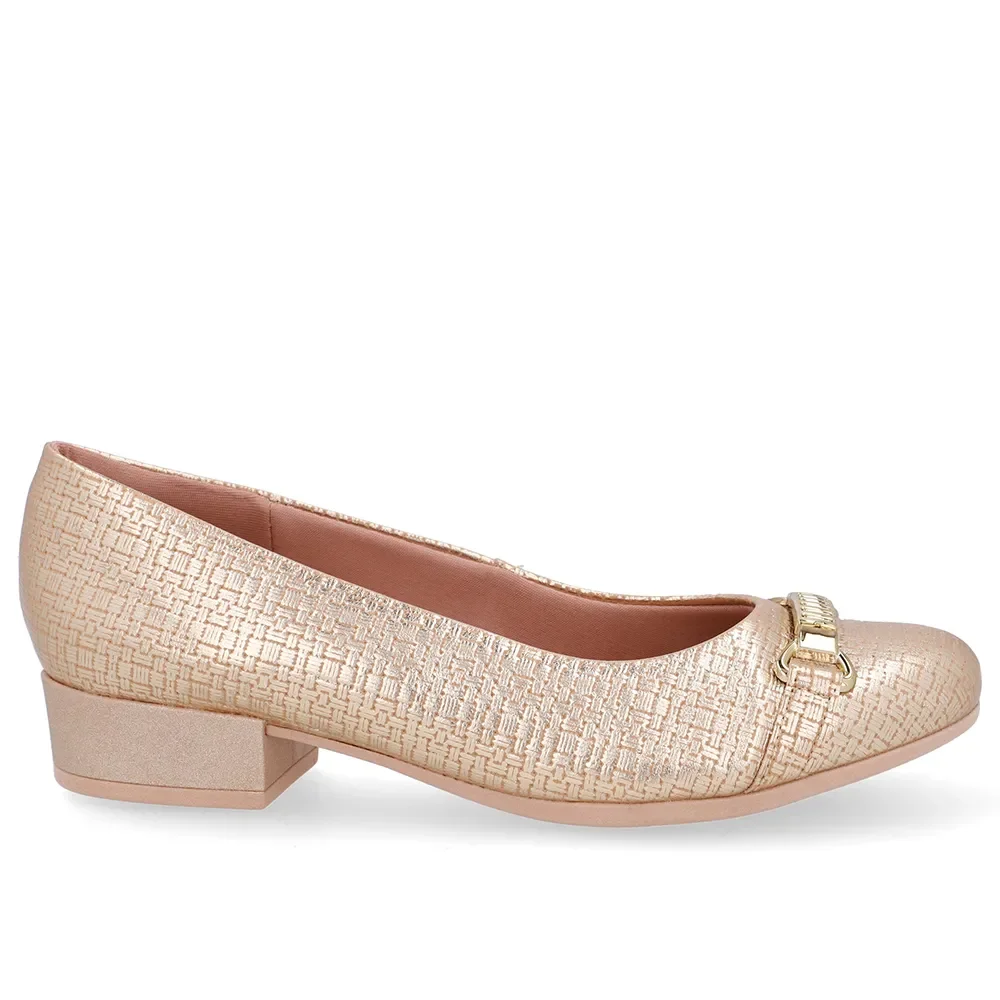 Scarpin Couro Texturizado Dourado Salto Bloco — imagem 1