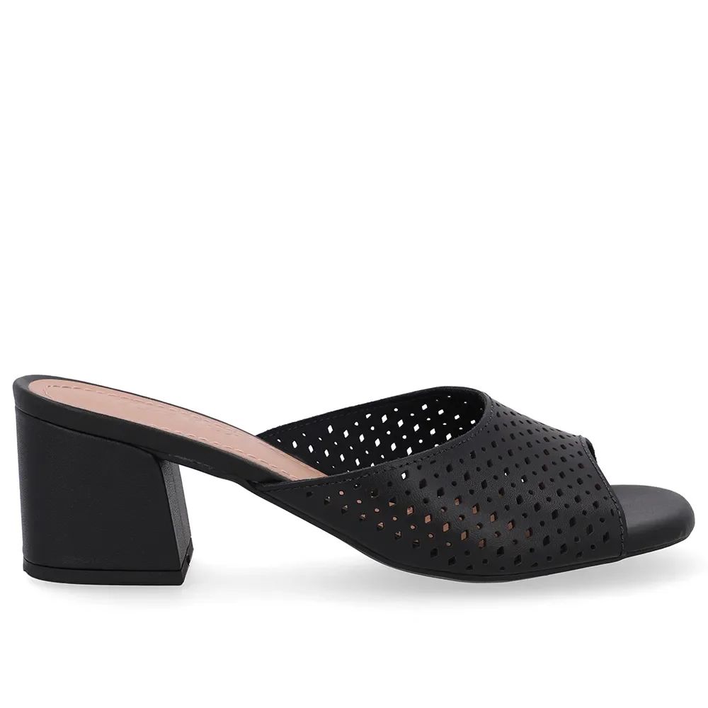 Tamanco Salto Bloco Couro Preto Laser — imagem 1