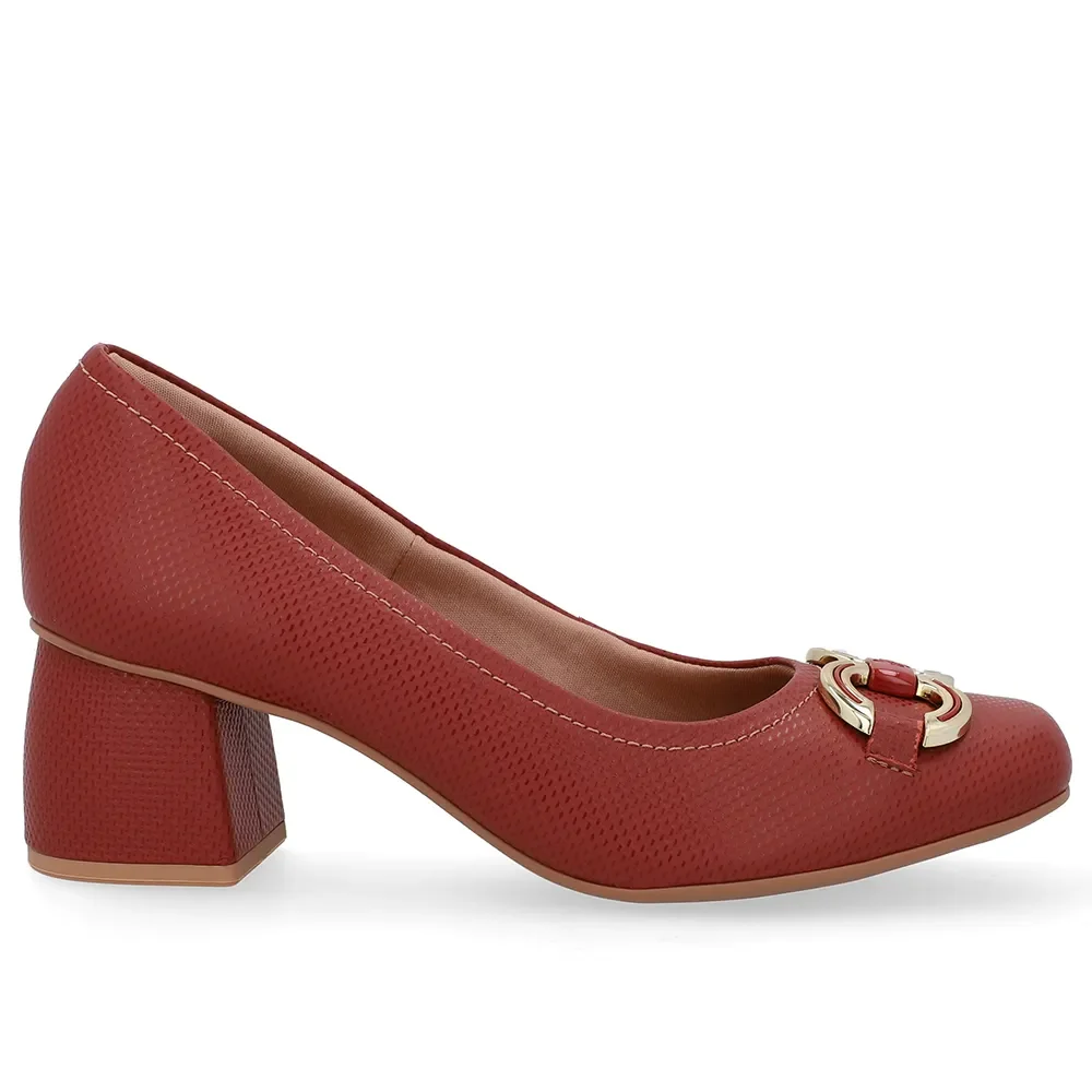Scarpin Marrom Bico Quadrado Couro Enfeite — imagem 1