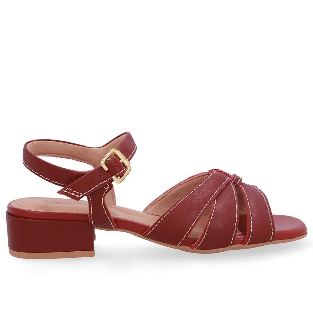 Sandália Couro Vermelho Tiras — imagem 1