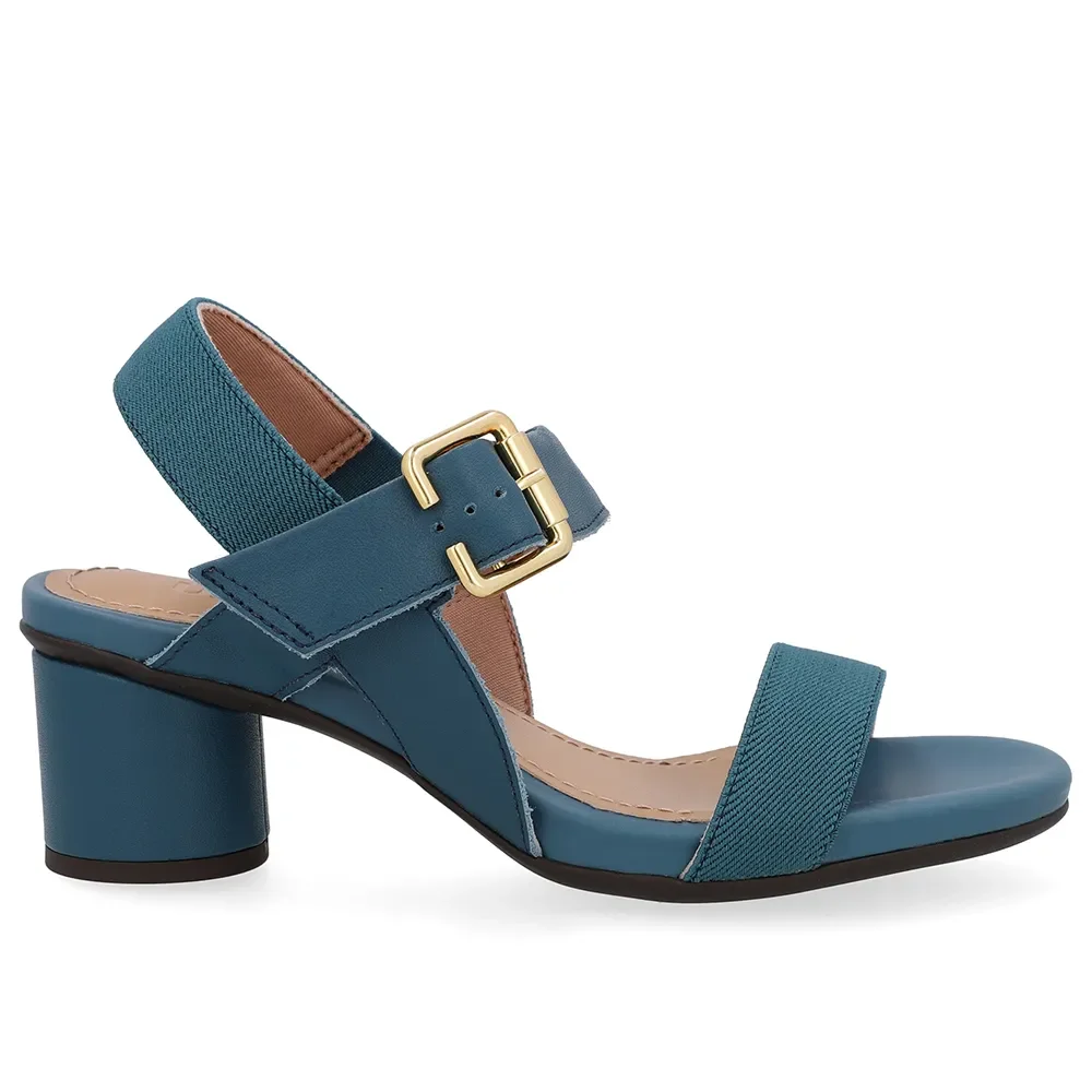 Sandália Salto Bloco Redondo Couro Azul — imagem 1