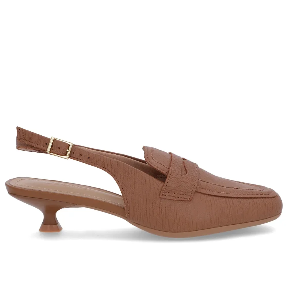 Slingback Marrom Tira Calcanhar Couro Textura — imagem 1