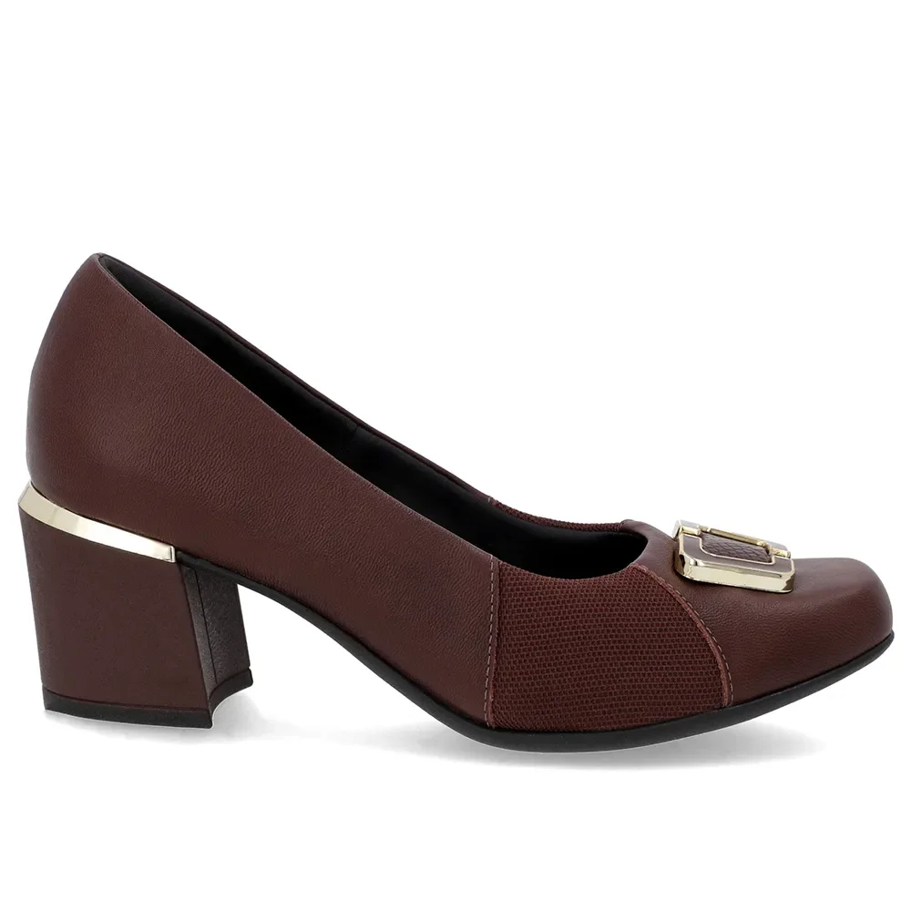 Scarpin Marrom Couro Detalhe Tecido — imagem 1