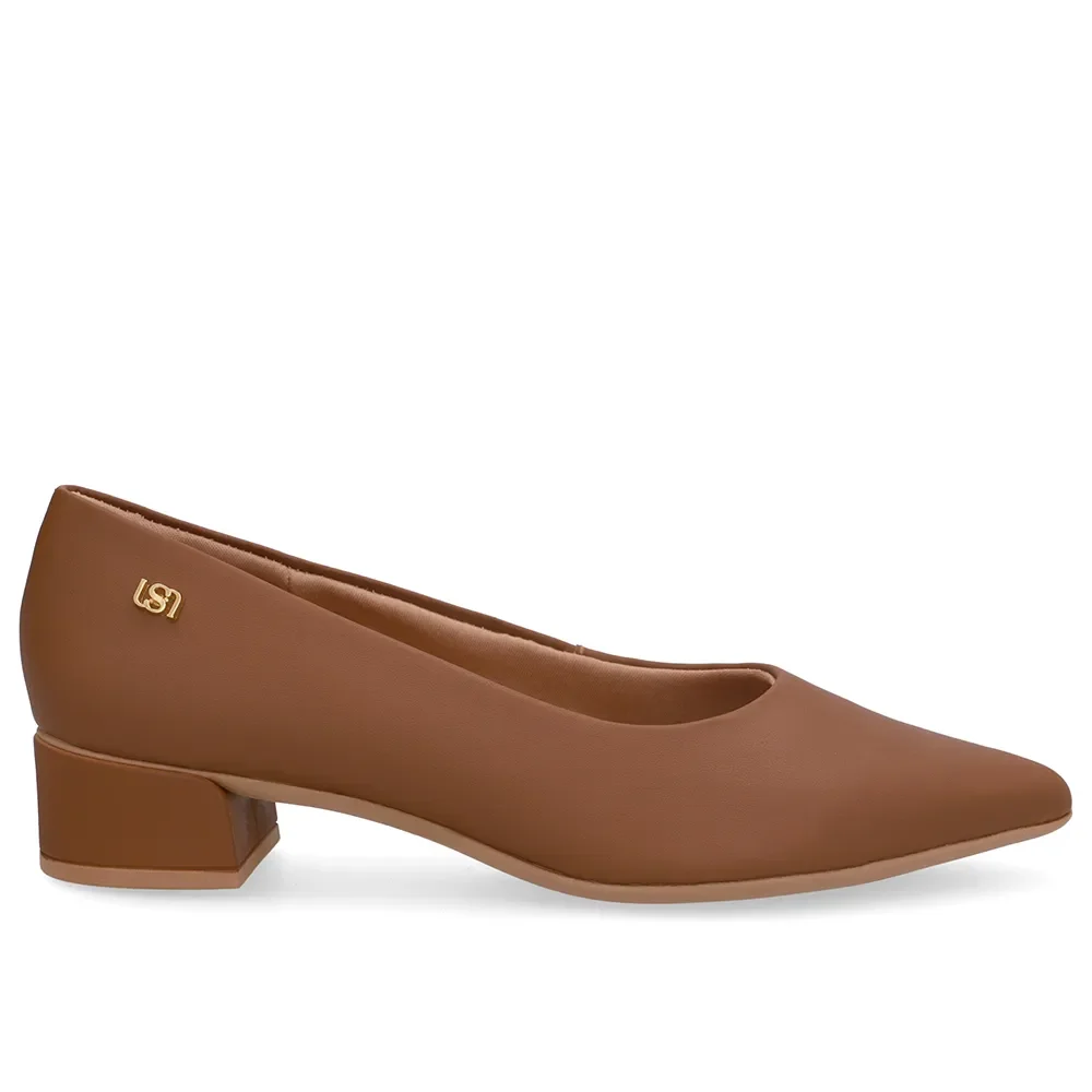 Scarpin Marrom Salto Bloco Couro Bico Fino — imagem 1